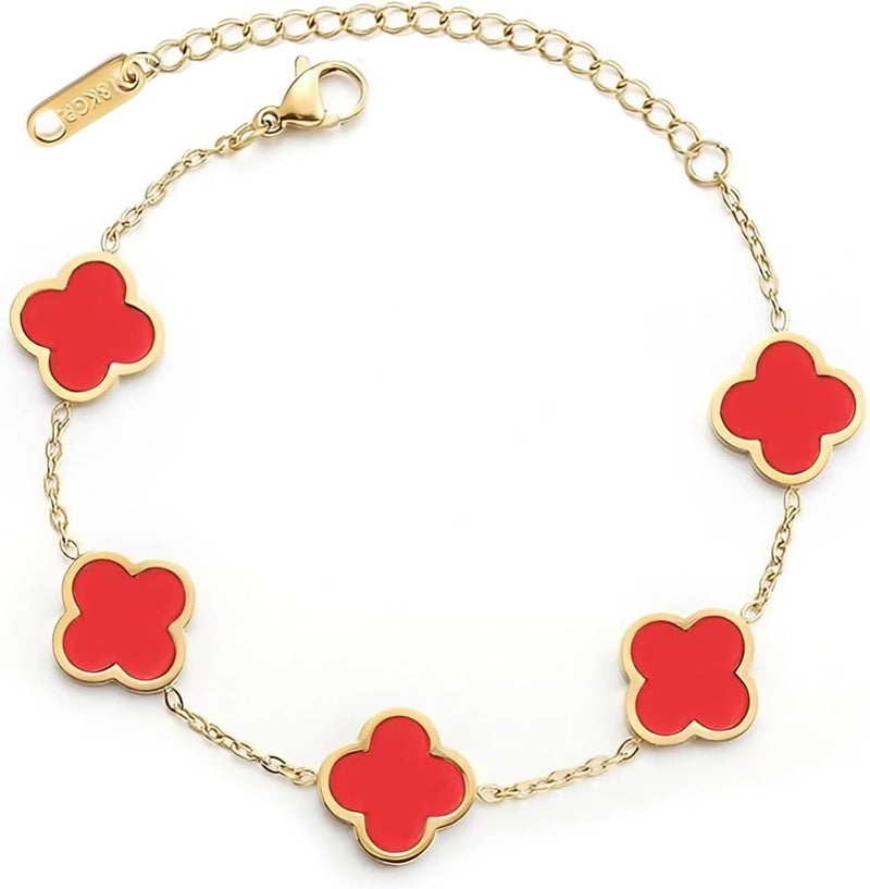 GRBeid double sided 18K Gold Plated Clover Bracelet for Women, Dupe Four Leaf Flower Lucky Chain Bangle, Cute Jewelry Gift for Her Mom Wife - Image 1
